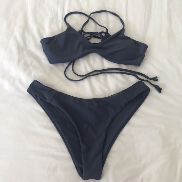 Other - NWOT Zaful Grey Criss Cross Back bikini set